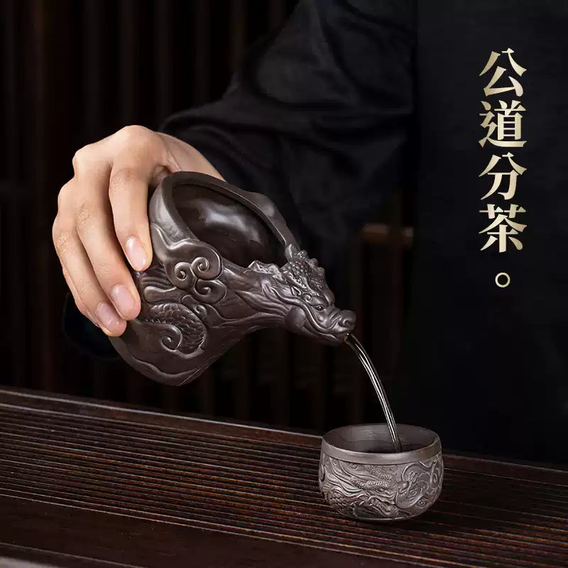 Purple clay pot kung fu tea set Chinese ceramic teapot teacup embossed dragon pattern complete set